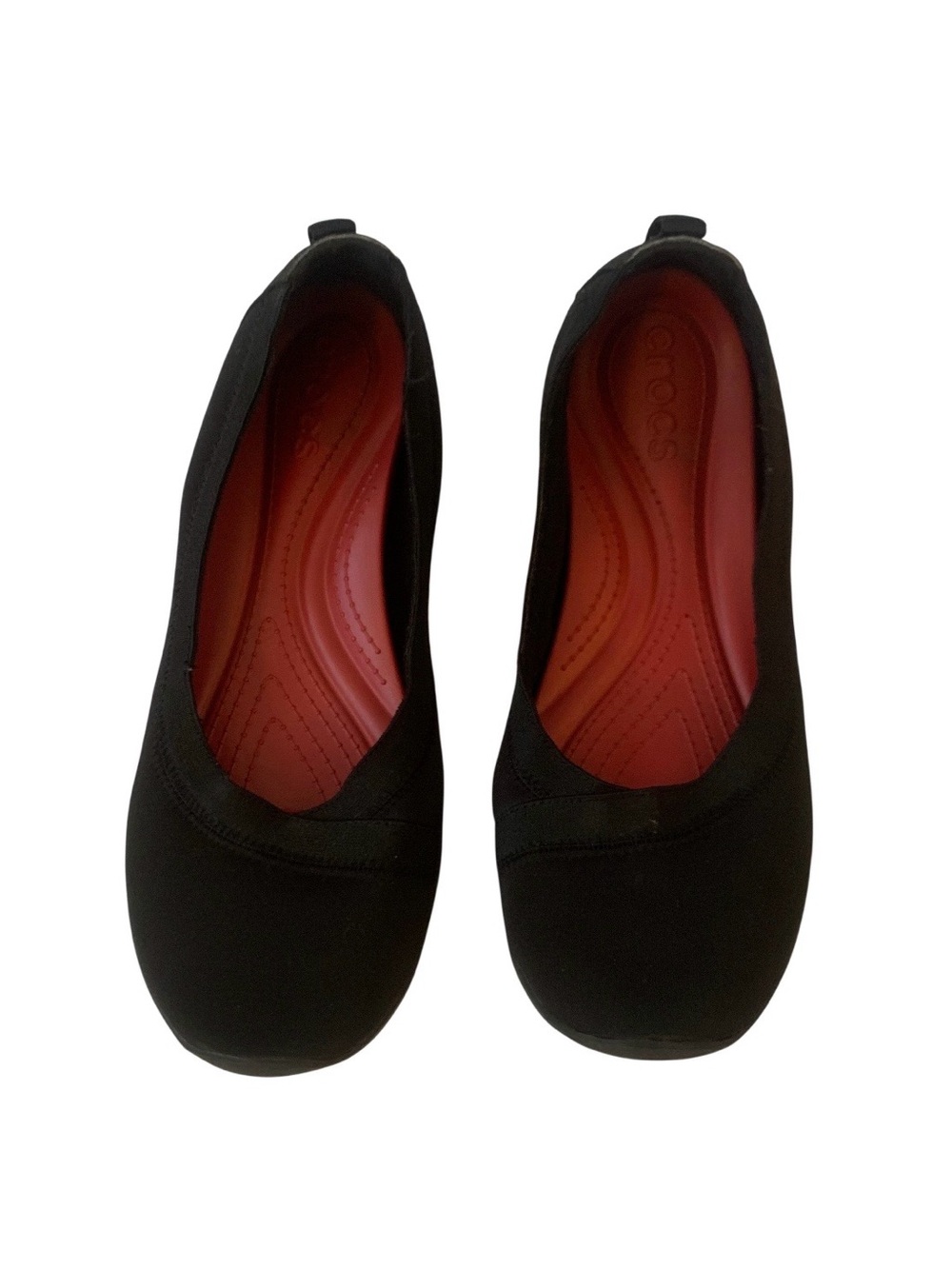 CROCS Black Slip-On Ballet Flats with Red Insole